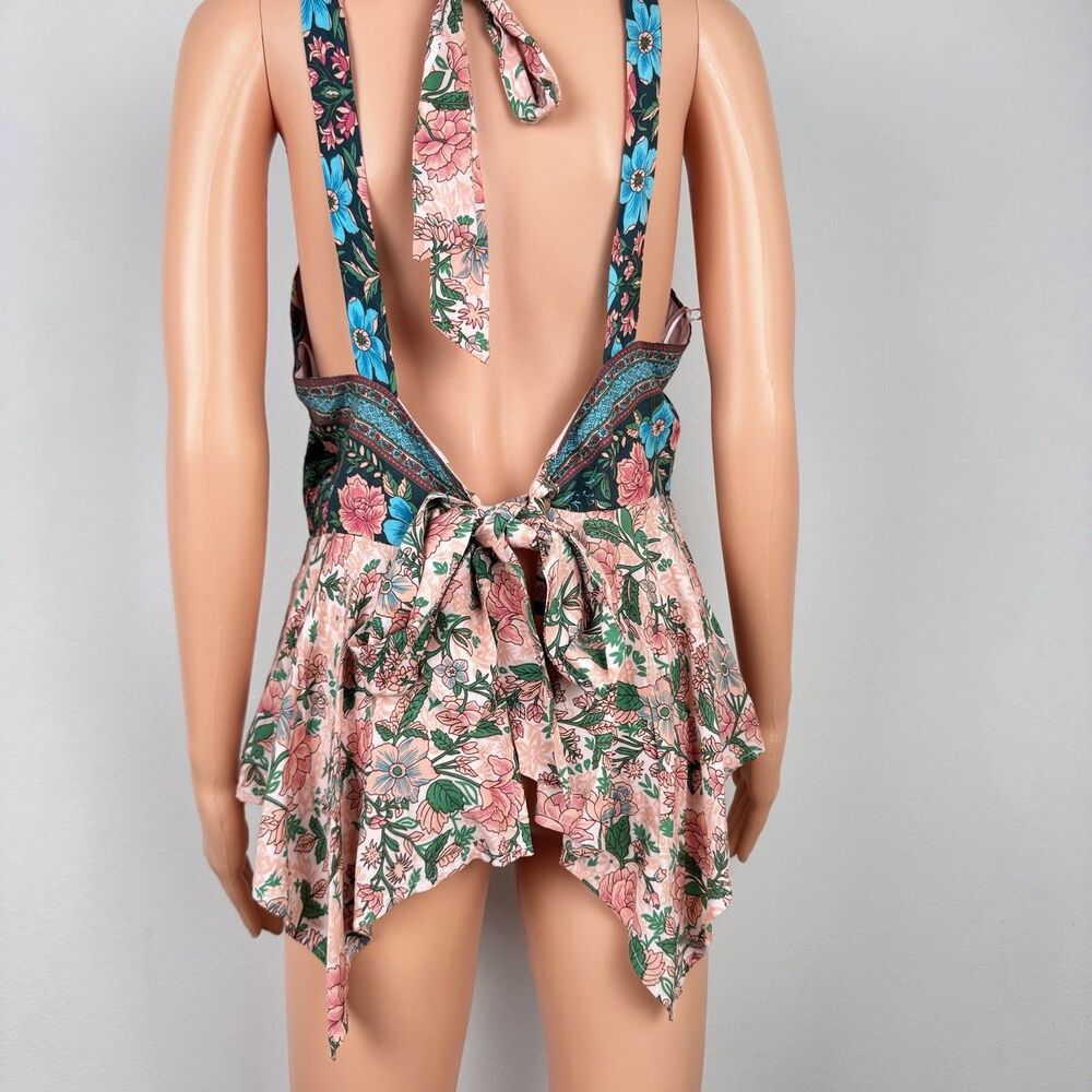 Lulumari Halter Floral Handkerchief Top Boho Festival Backless Lined Sz L - Picture 4 of 7